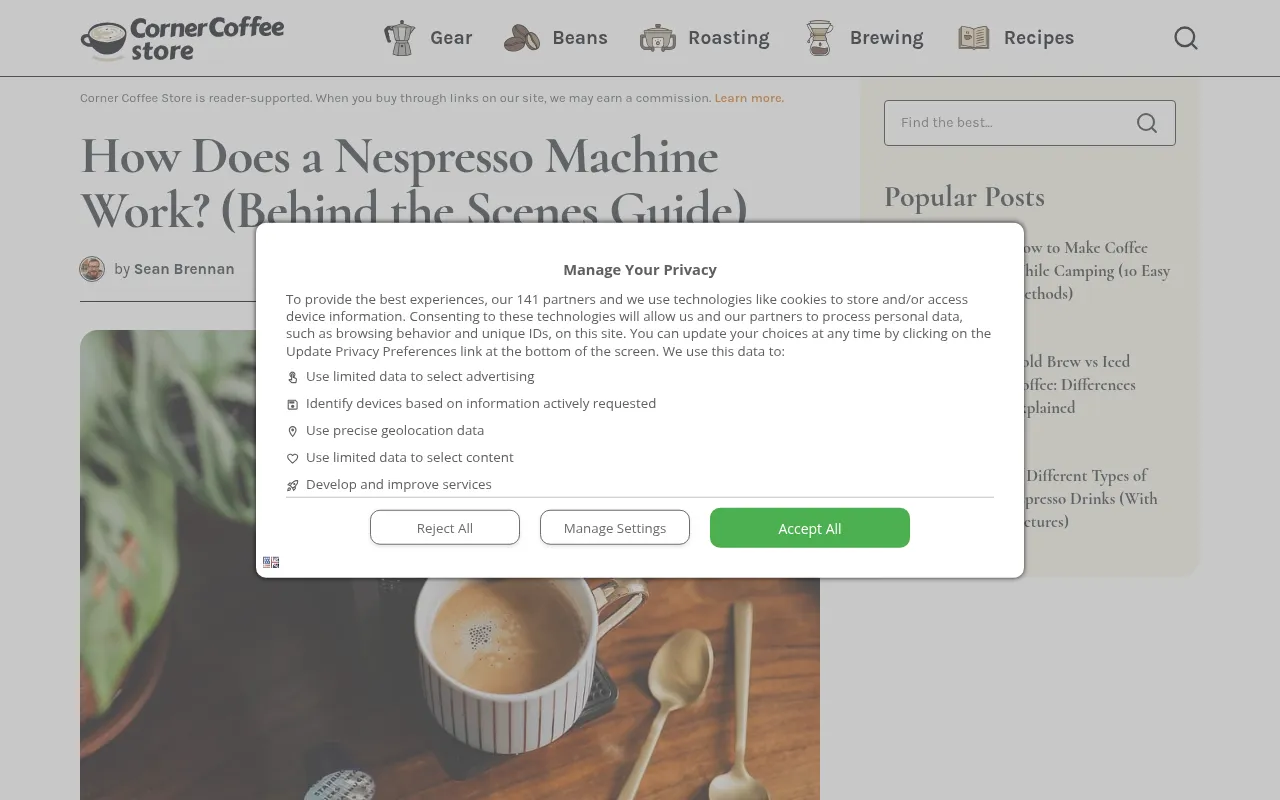 Screenshot of cornercoffeestore.com
