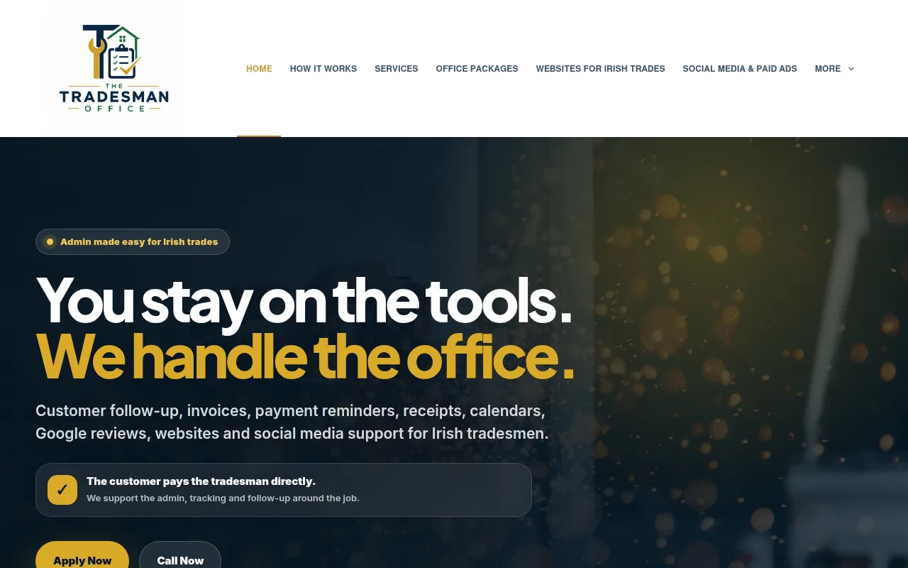 Screenshot of thetradesmanoffice.ie