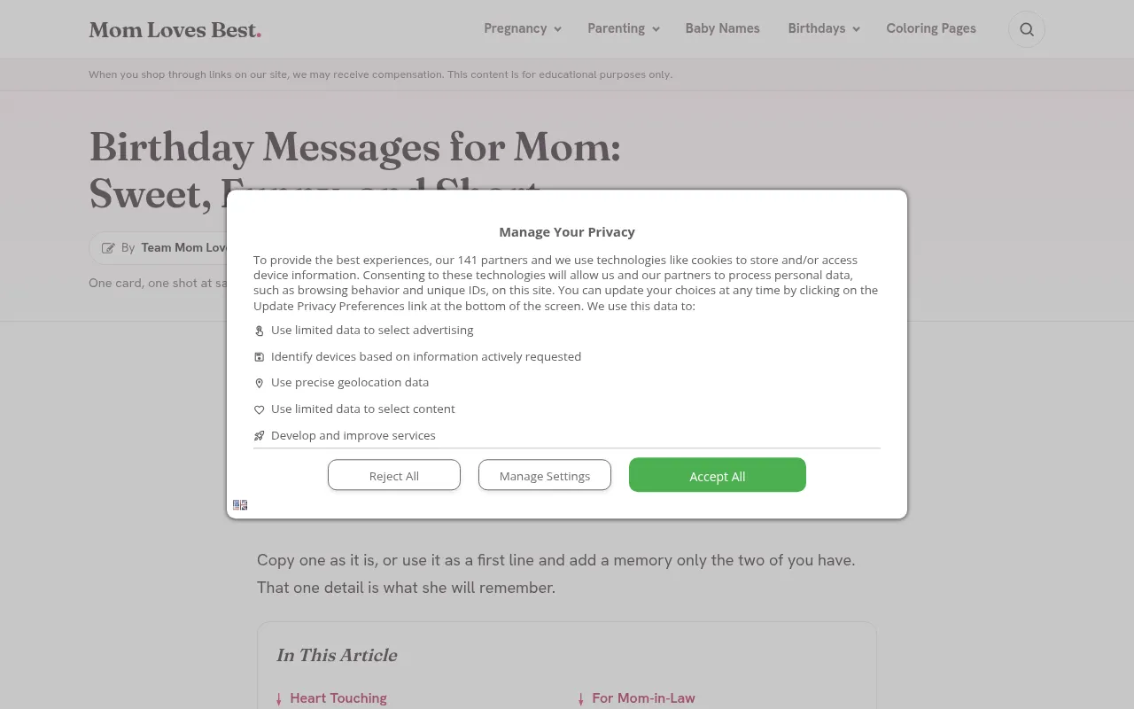 Screenshot of momlovesbest.com