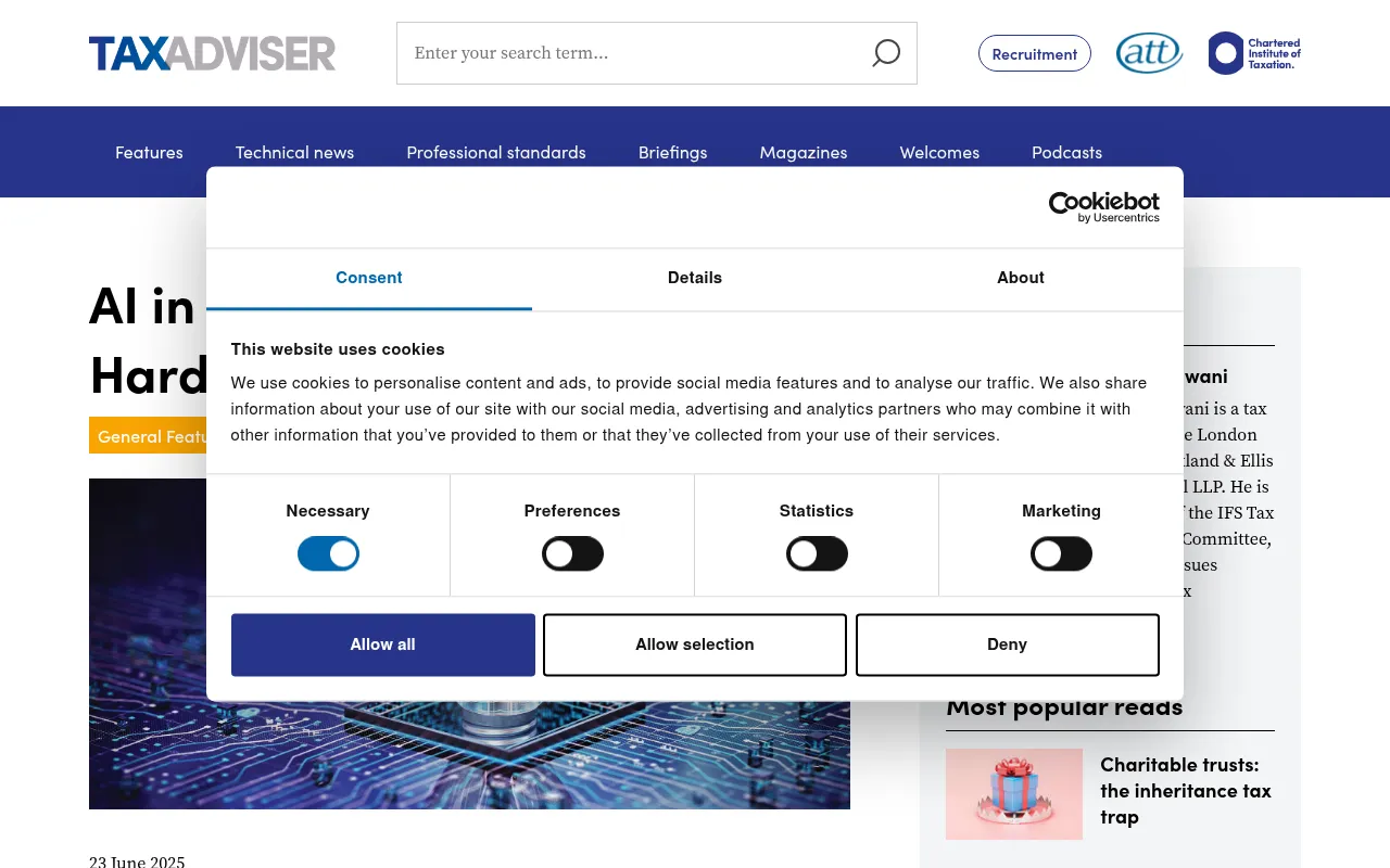 Screenshot of taxadvisermagazine.com