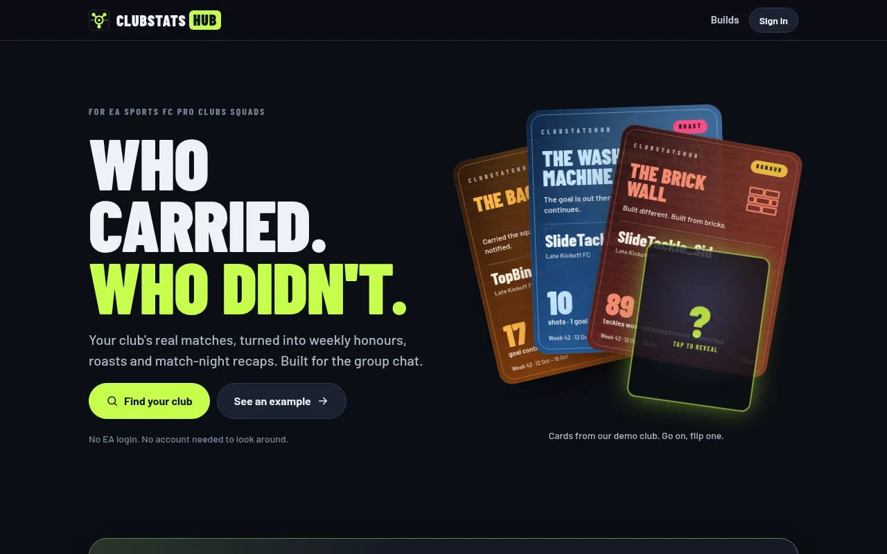 Screenshot of clubstatshub.com