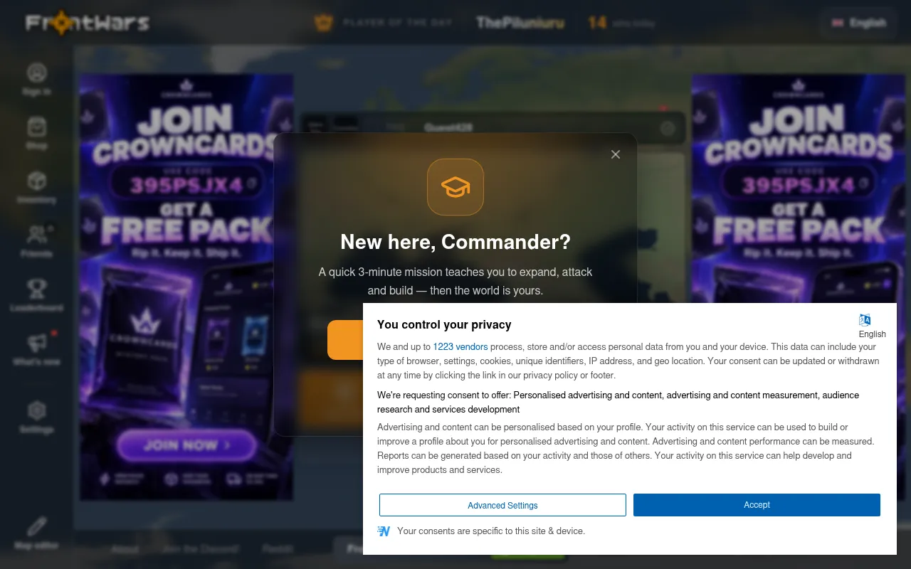 Screenshot of frontwars.io