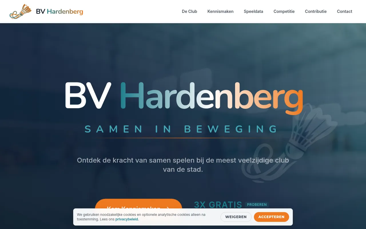 Screenshot of badmintonhardenberg.nl