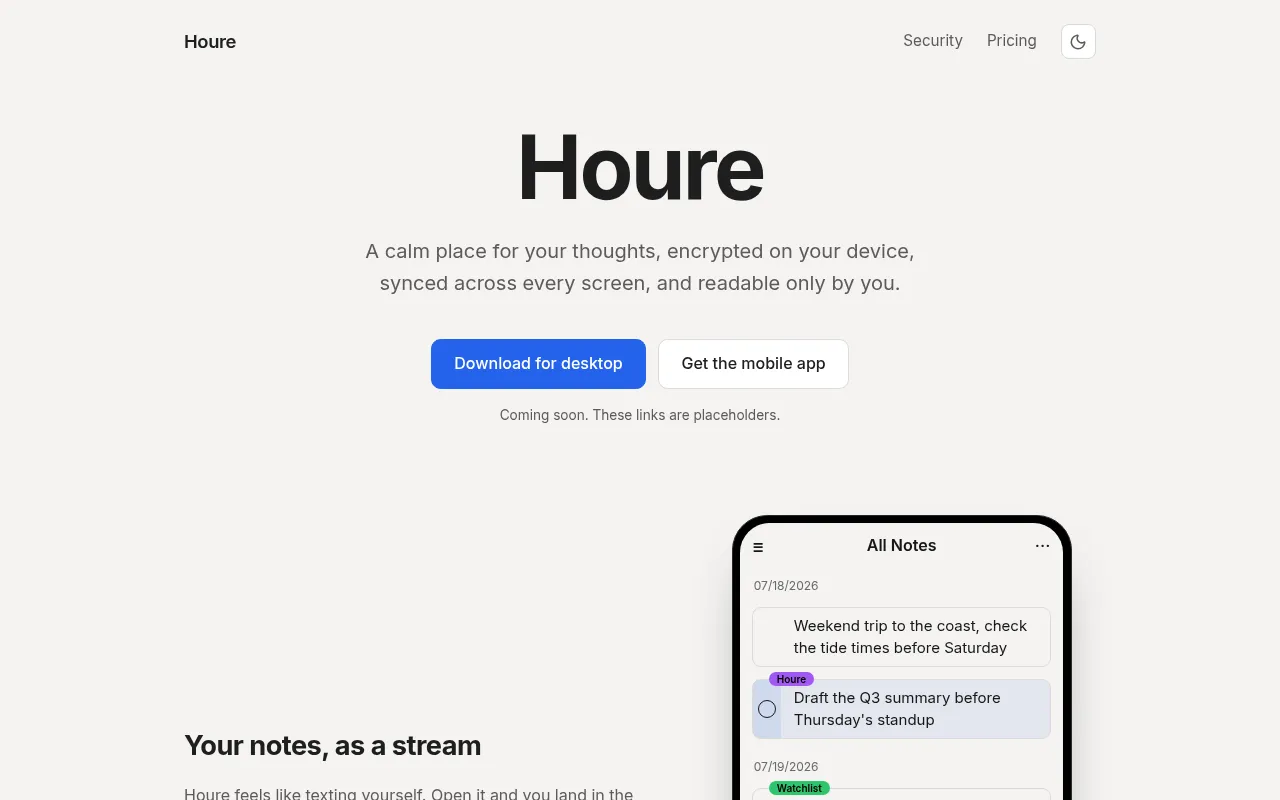 Screenshot of houre.xyz