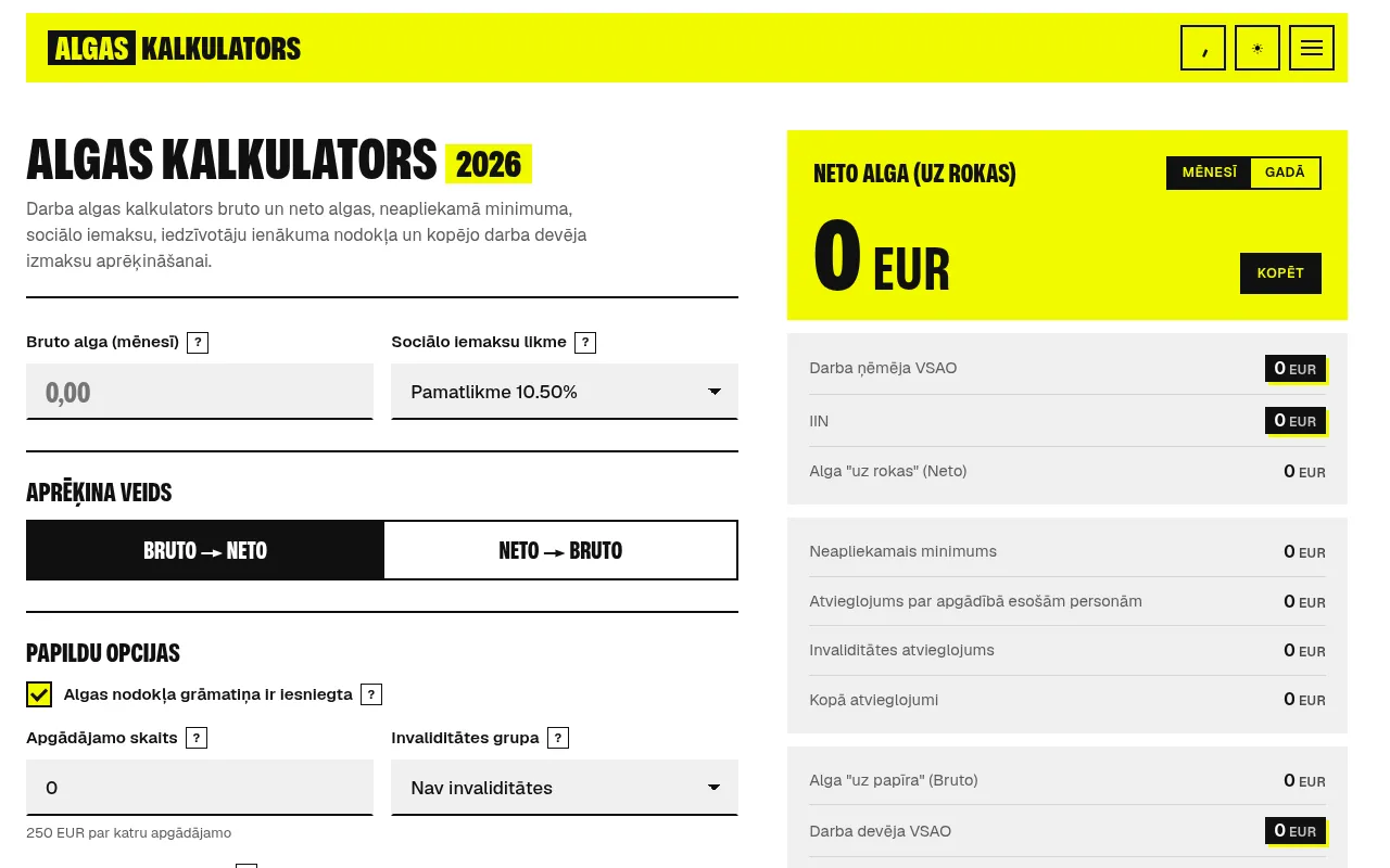 Screenshot of algas-kalkulators.com
