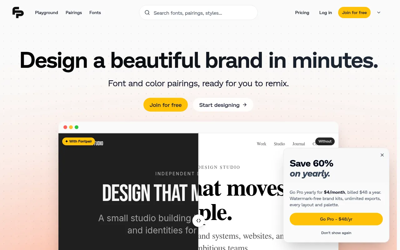 Screenshot of fontpair.co