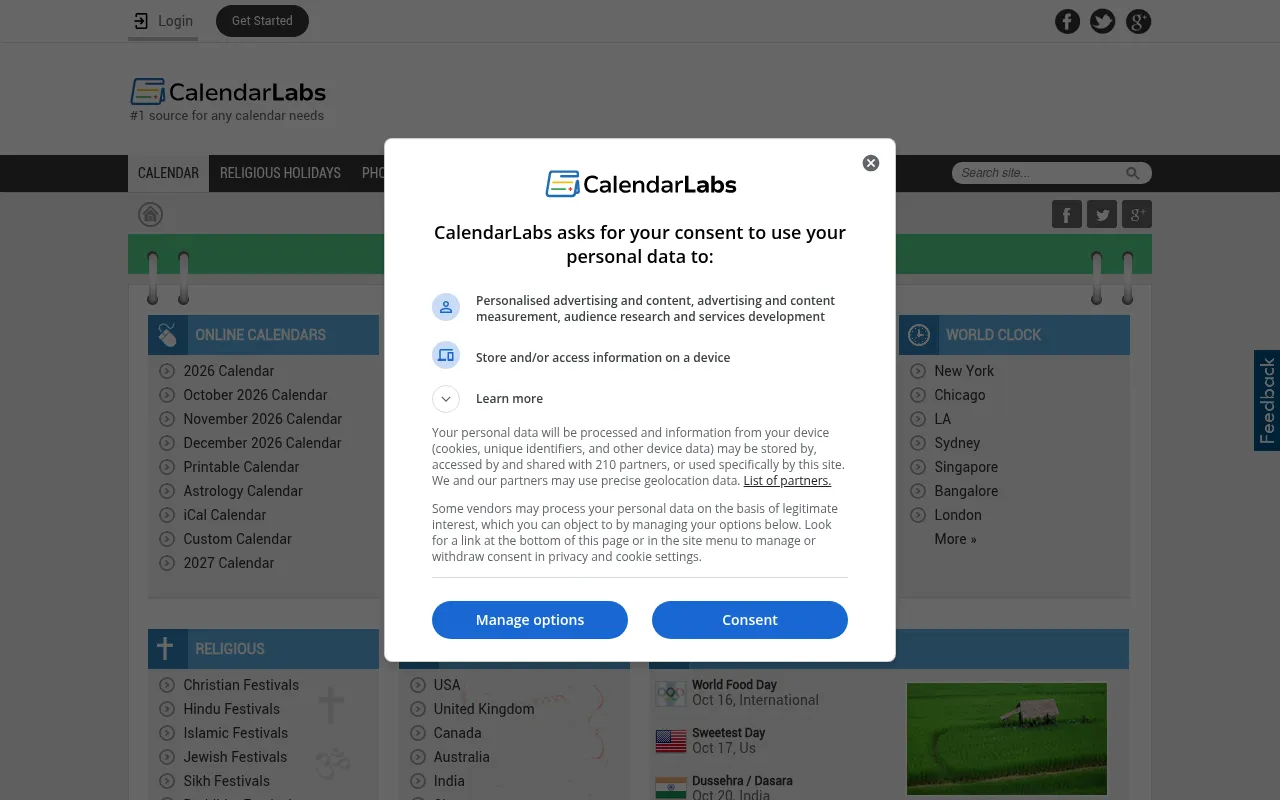 Screenshot of calendarlabs.com
