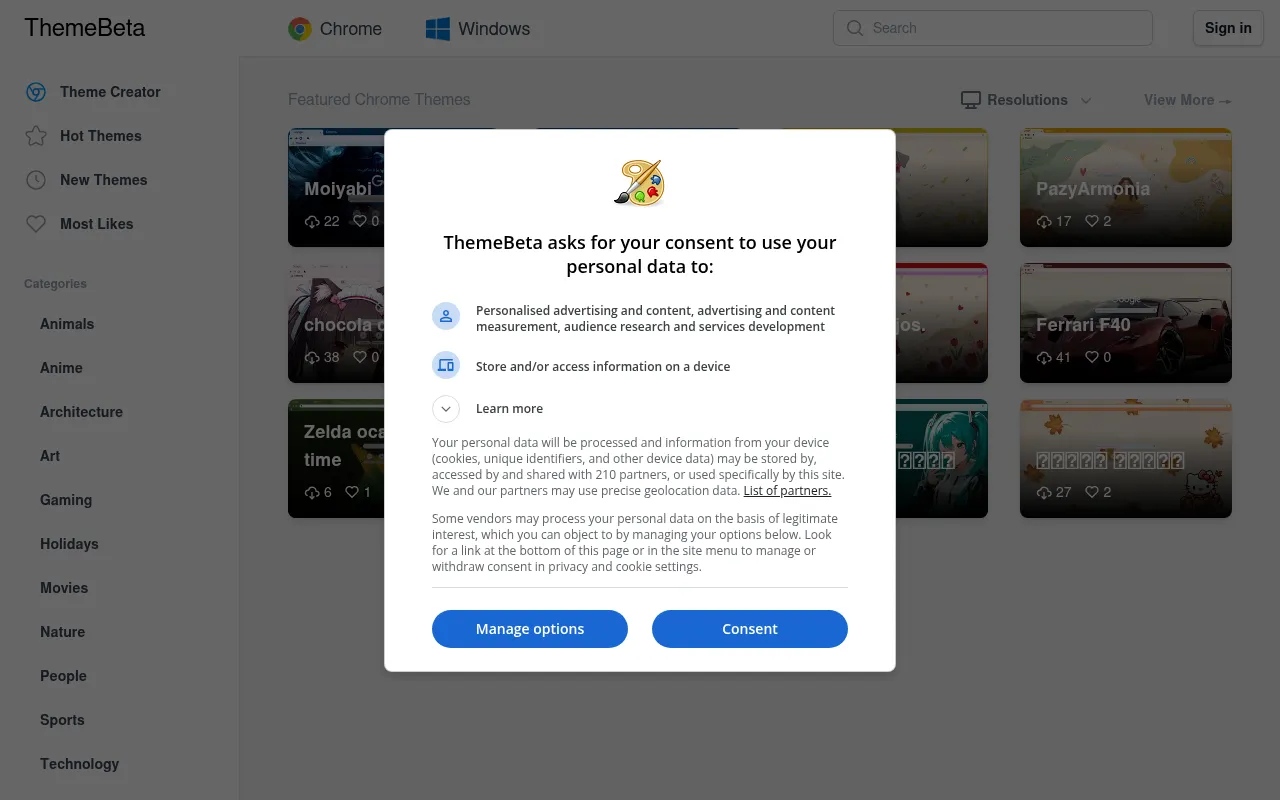 Screenshot of themebeta.com
