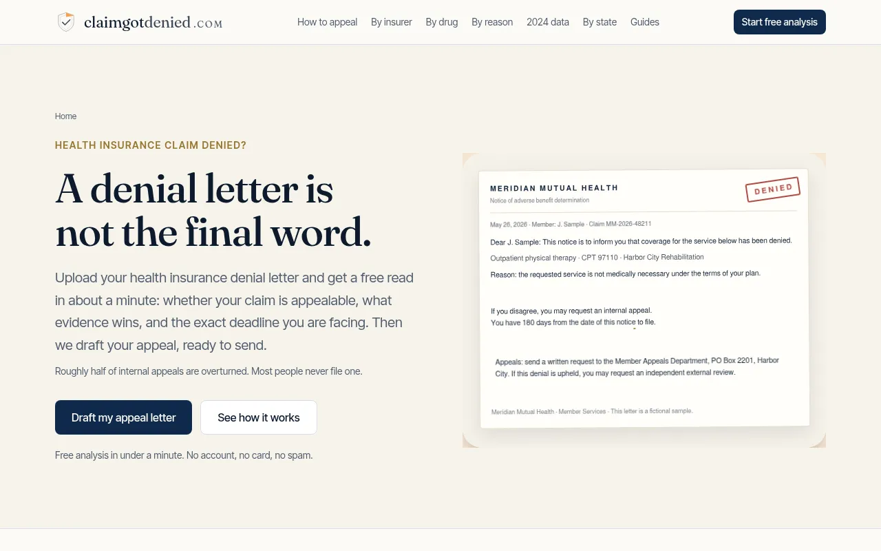 Screenshot of claimgotdenied.com