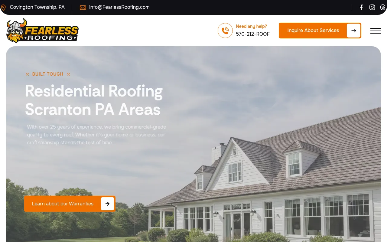 Screenshot of fearlessroofing.com
