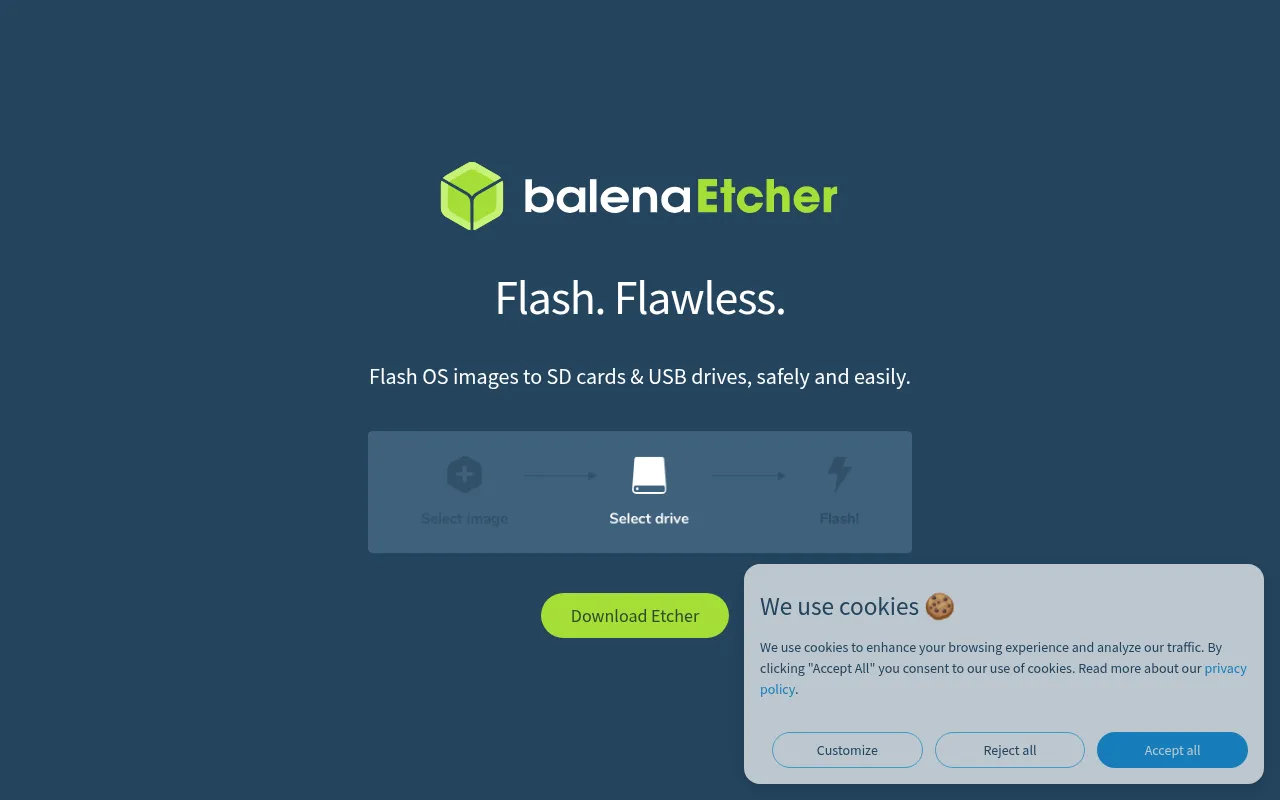 Screenshot of etcher.balena.io