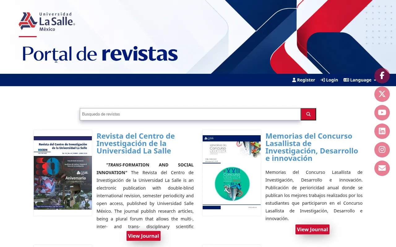 Screenshot of revistasinvestigacion.lasalle.mx