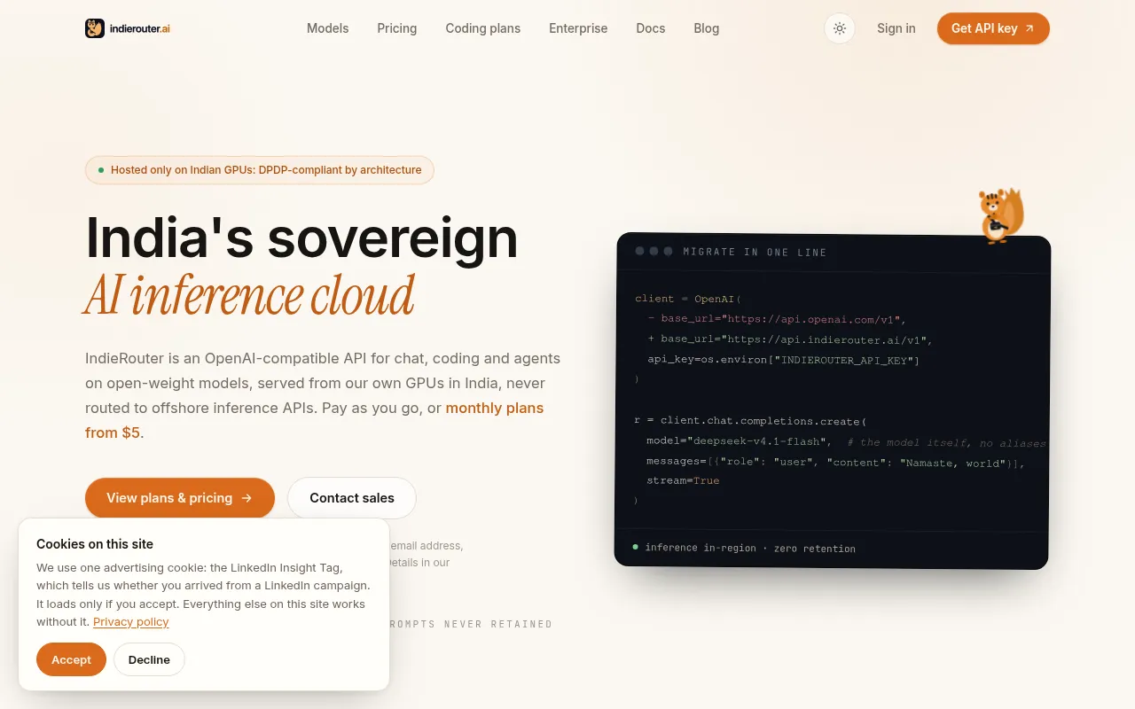 Screenshot of indierouter.ai