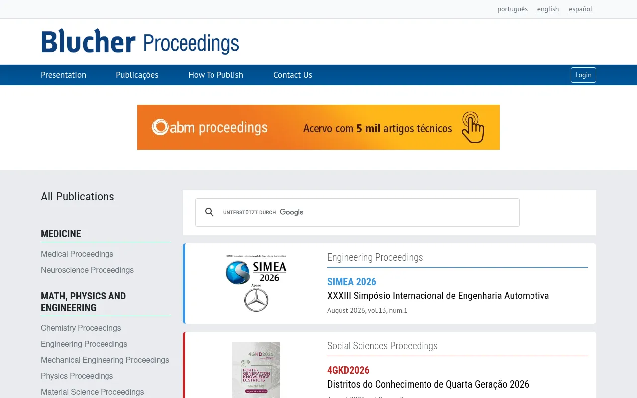 Screenshot of proceedings.blucher.com.br