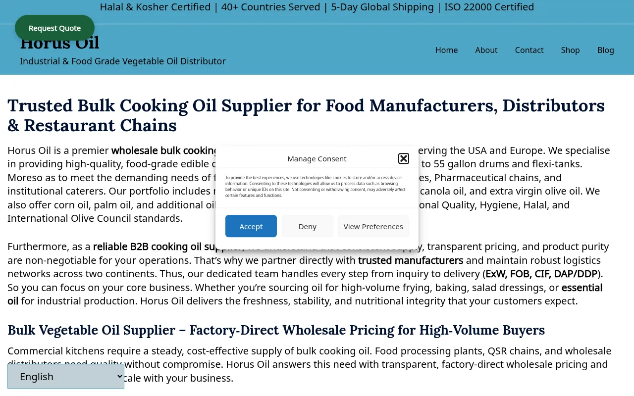 Screenshot of horusoil.com