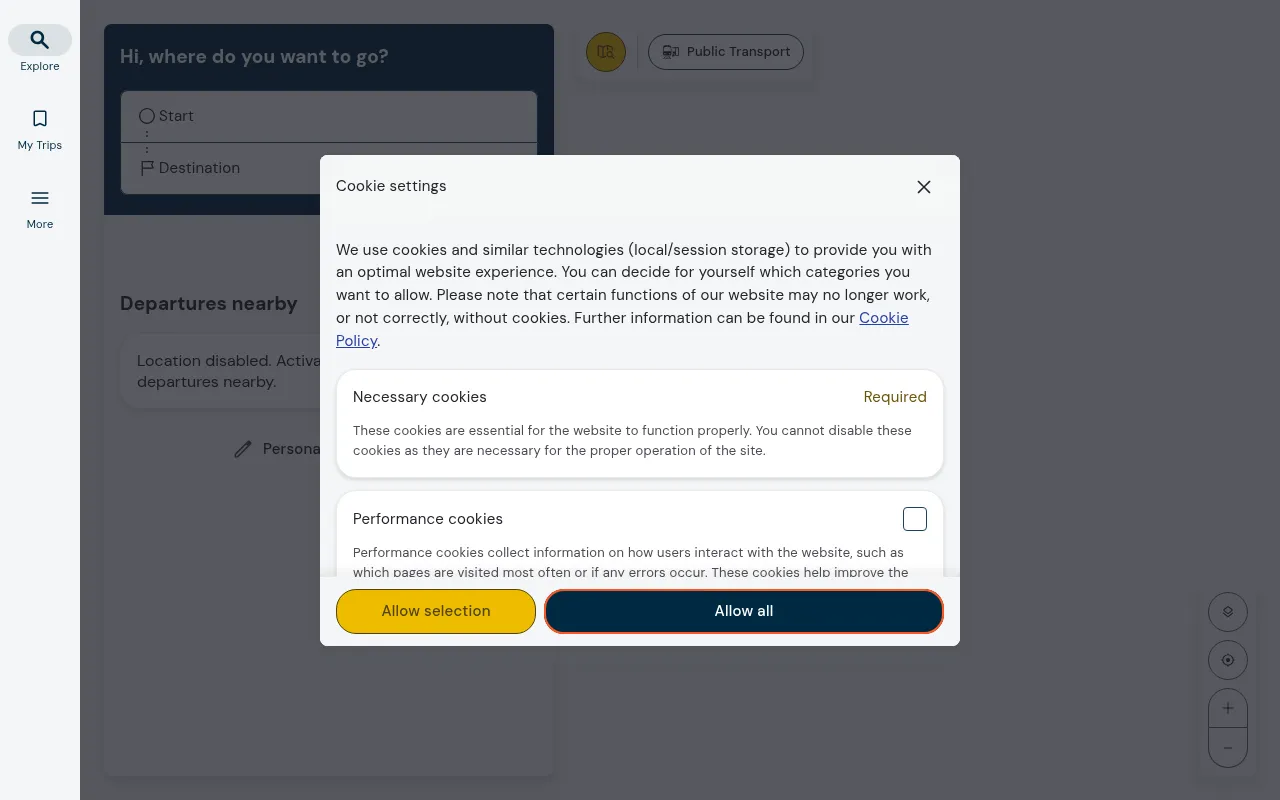 Screenshot of rejseplan.dk