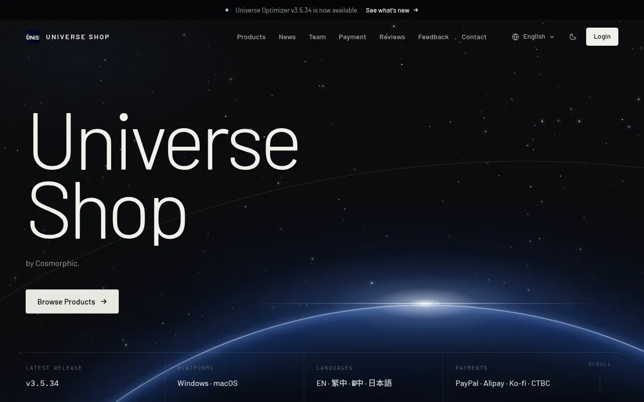 Screenshot of universeshop.net