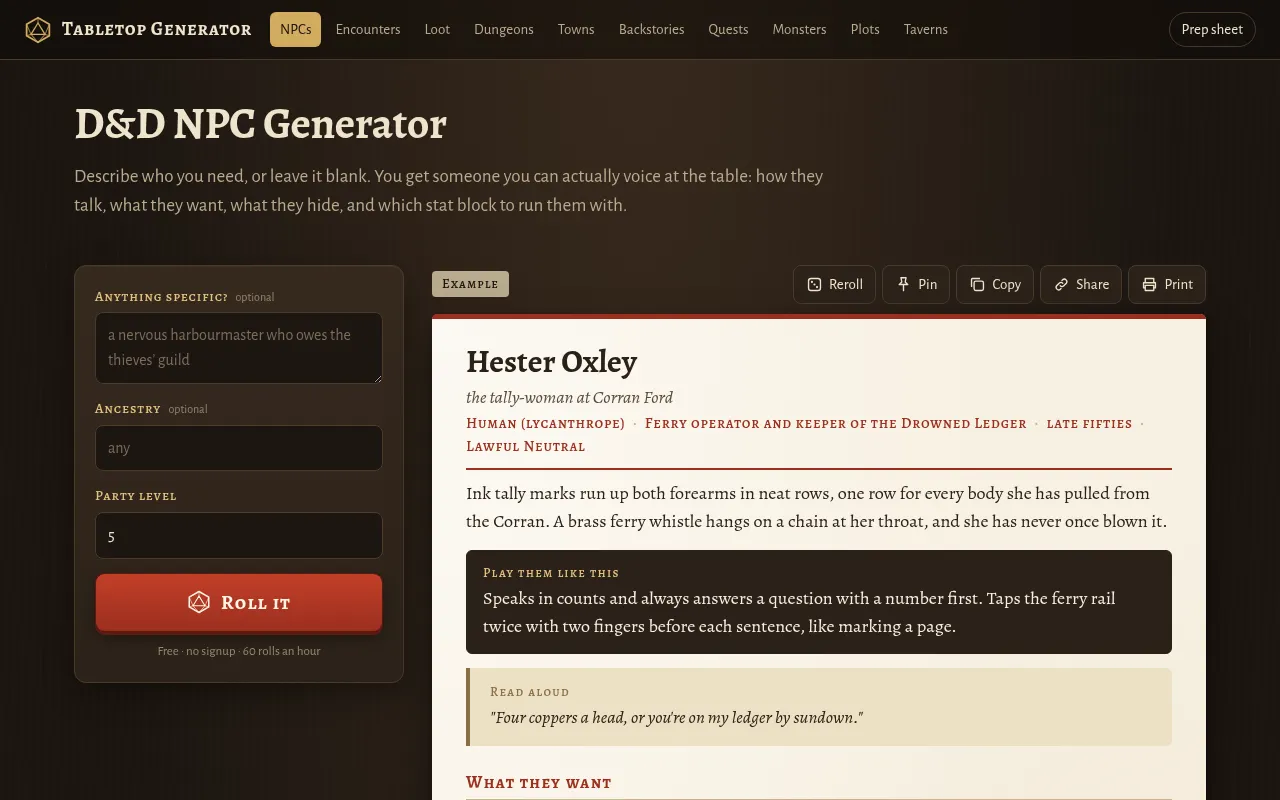Screenshot of tabletopgenerator.com