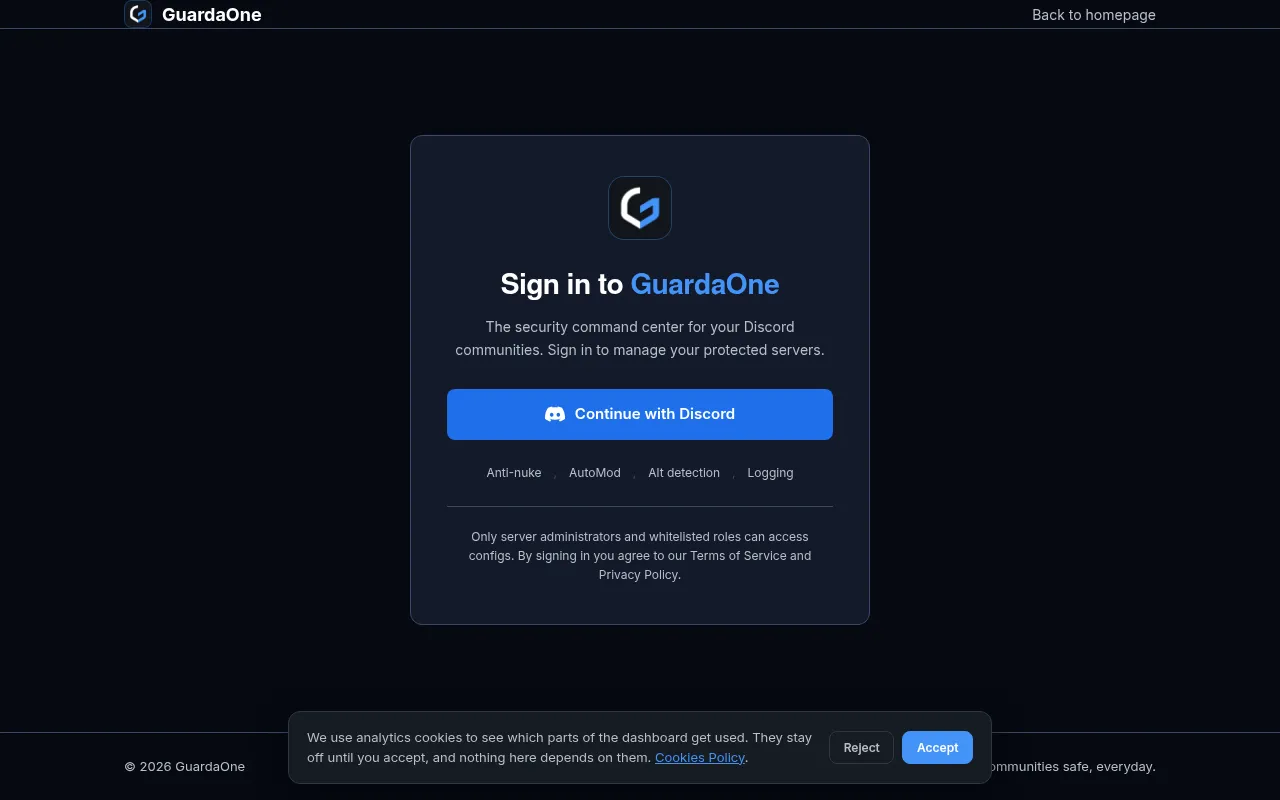 Screenshot of dashboard.guardaone.com