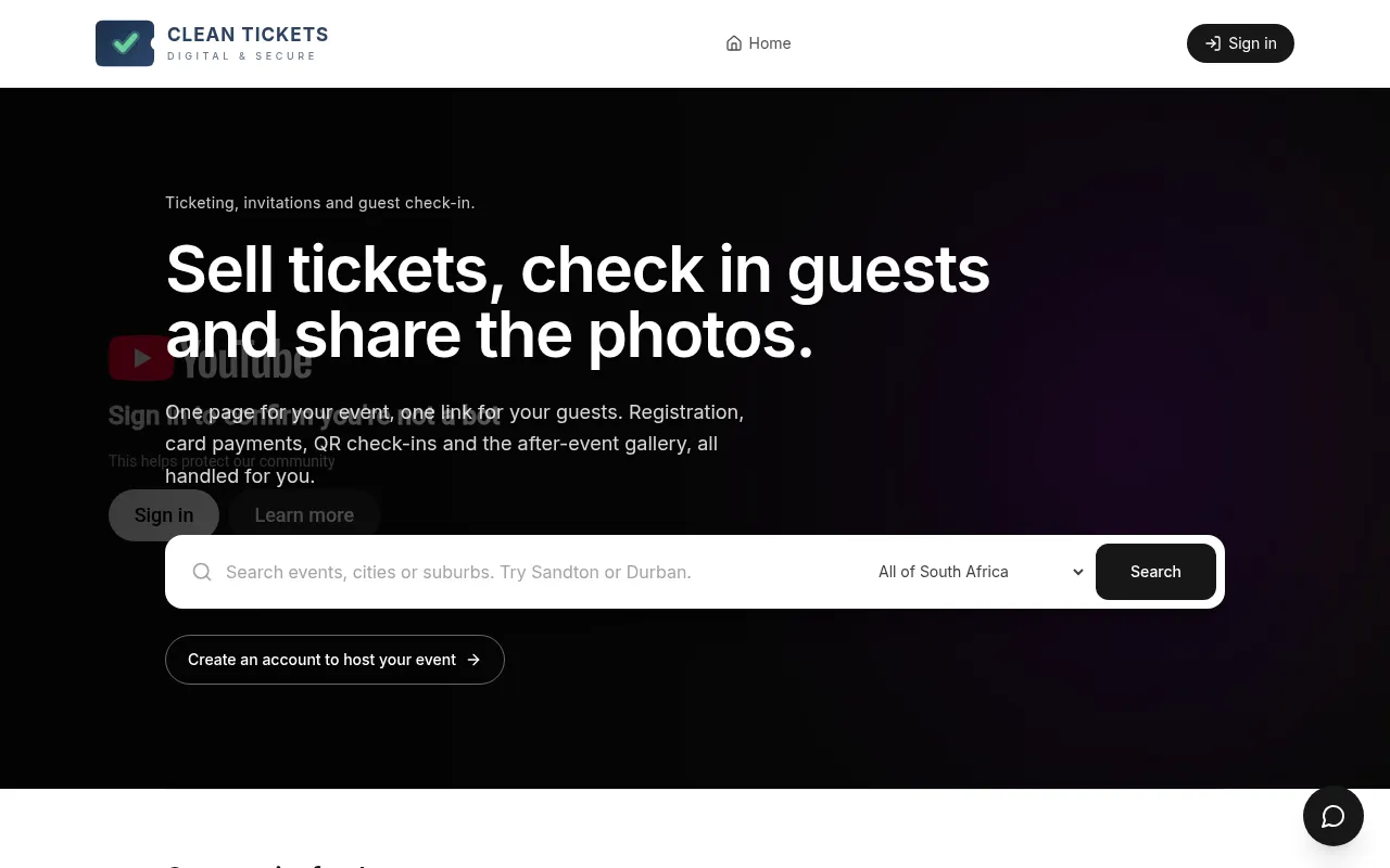 Screenshot of cleanticket.co.za