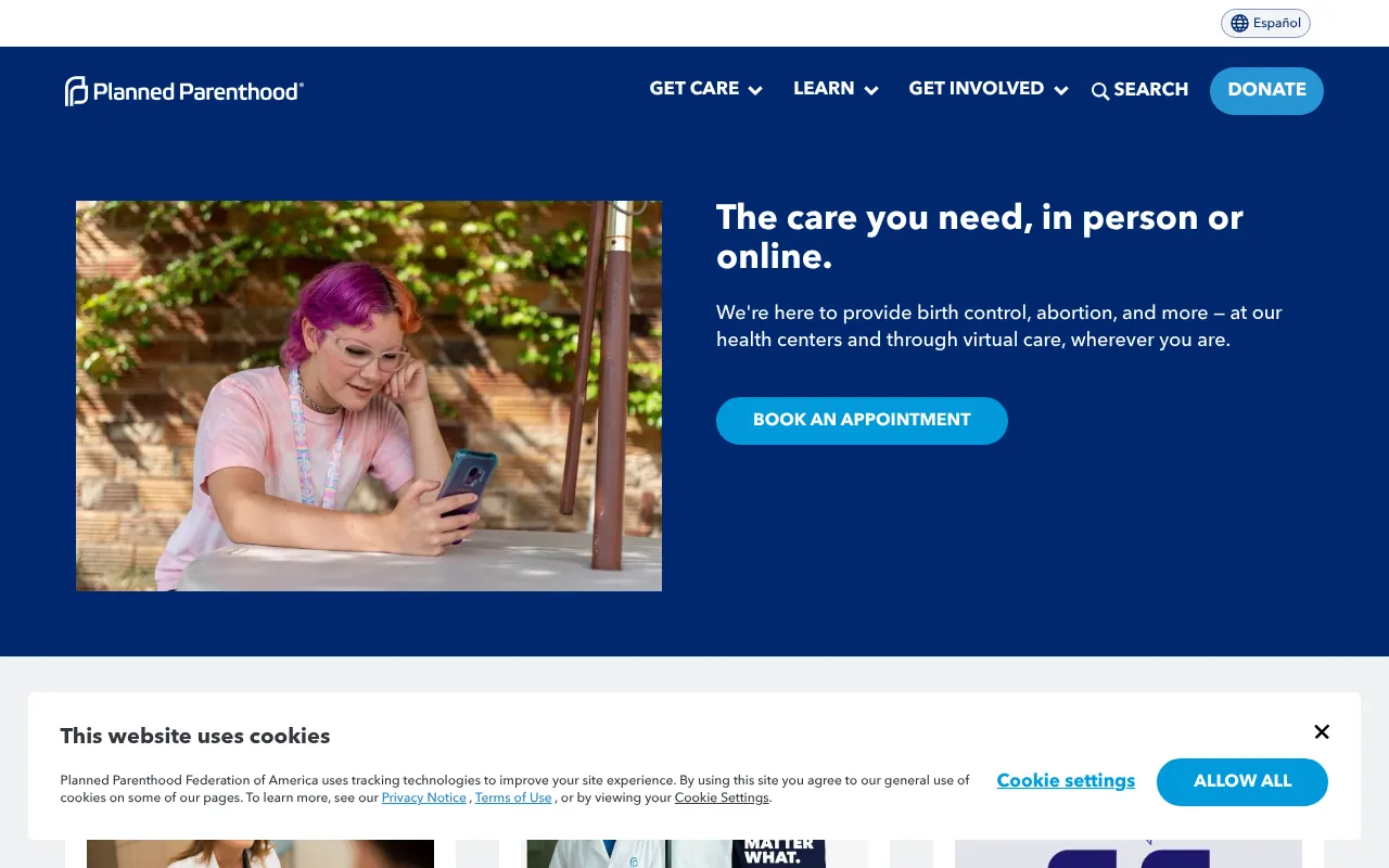 Screenshot of plannedparenthood.org