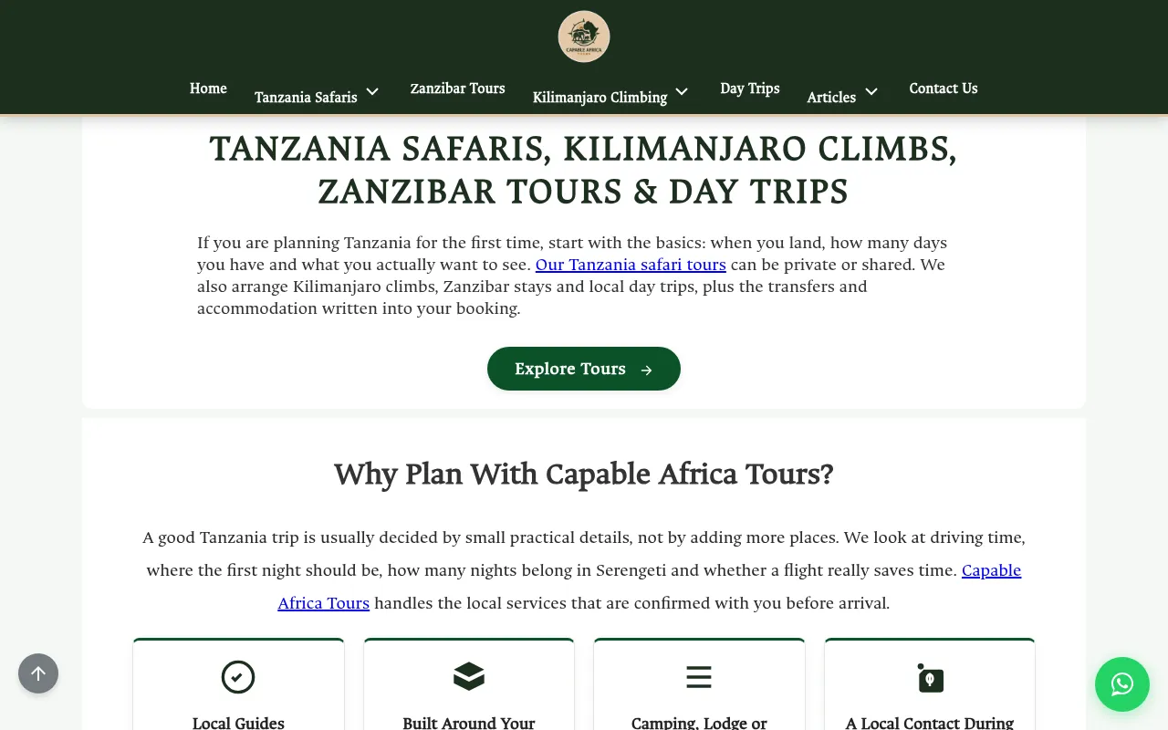 Screenshot of capableafricatours.com
