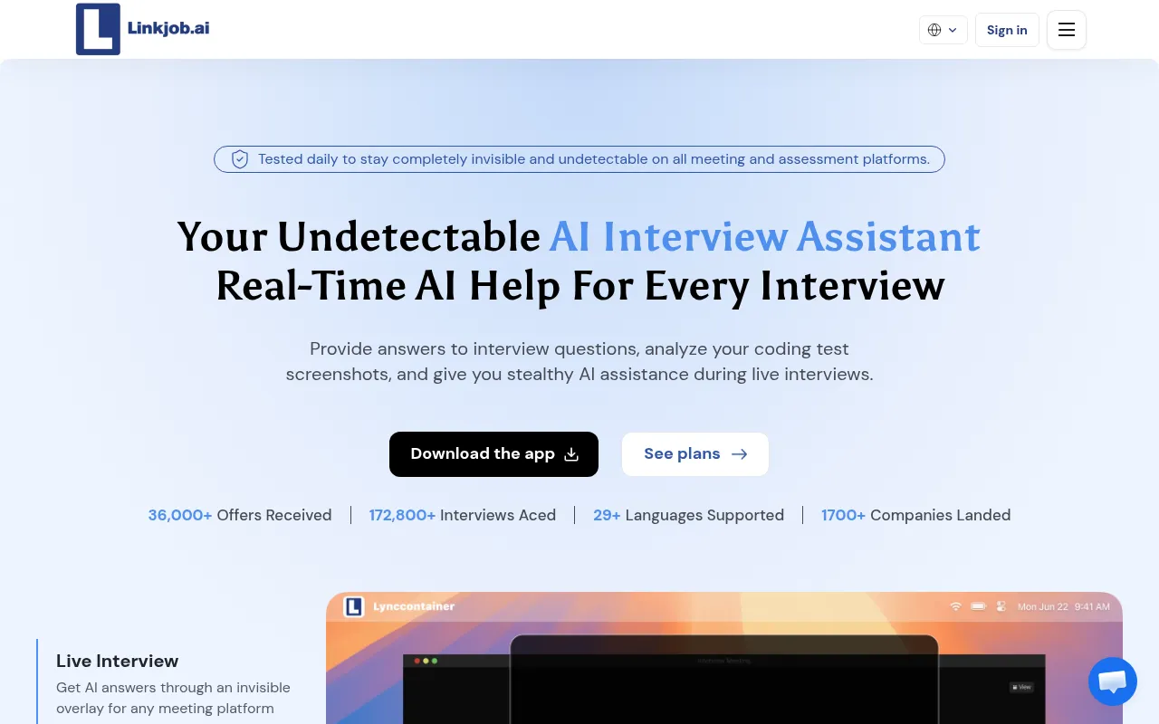 Screenshot of linkjob.ai