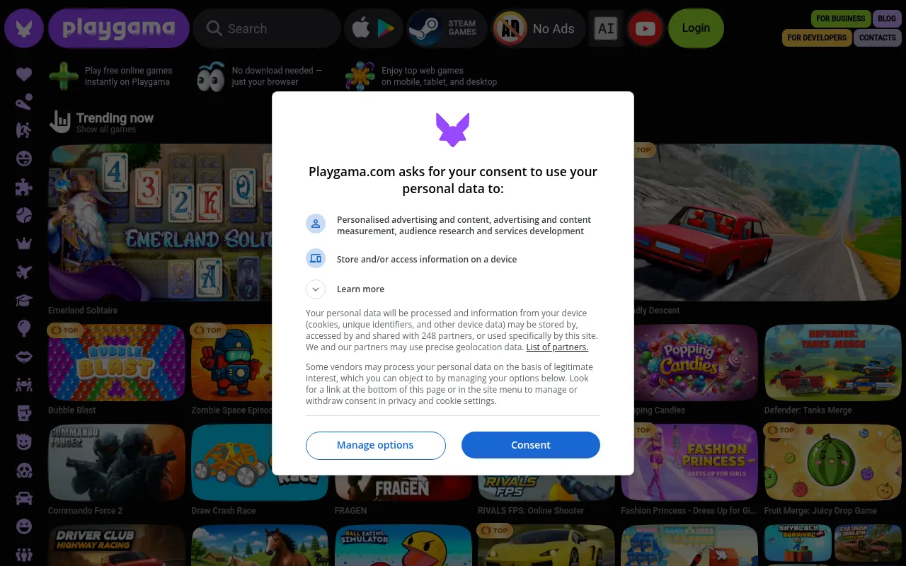Screenshot of playgama.com