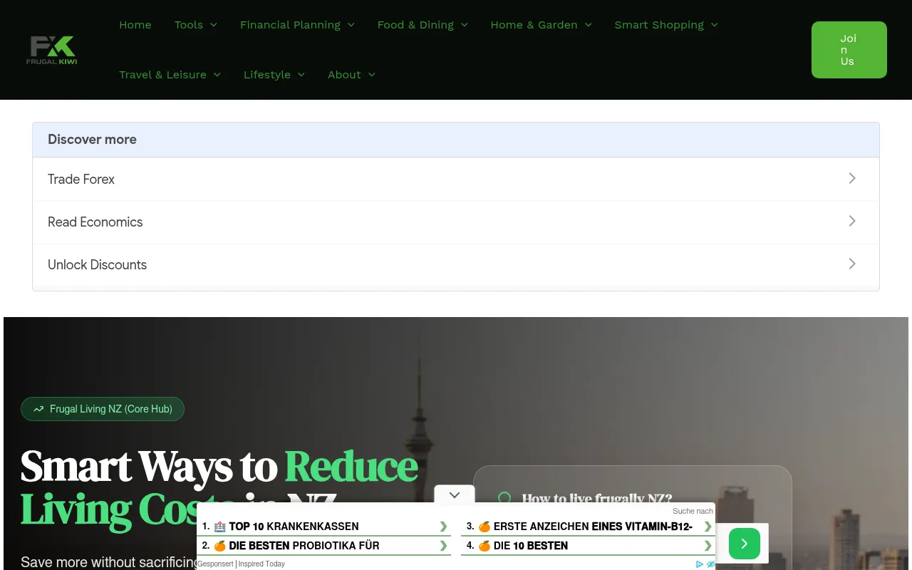 Screenshot of frugalkiwi.co.nz