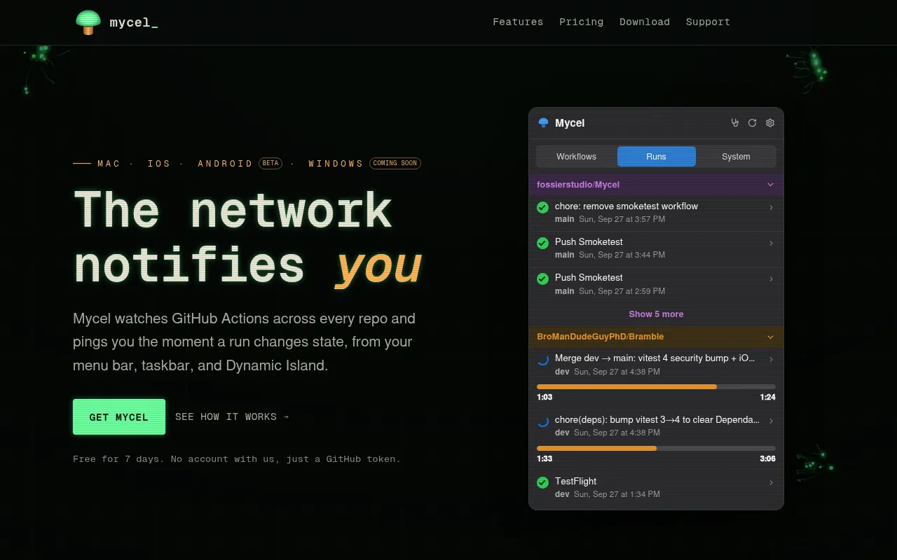 Screenshot of mycel.live