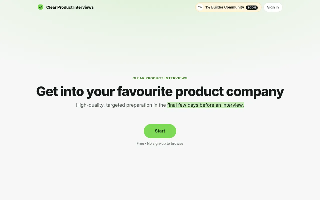 Screenshot of clearproductinterviews.com