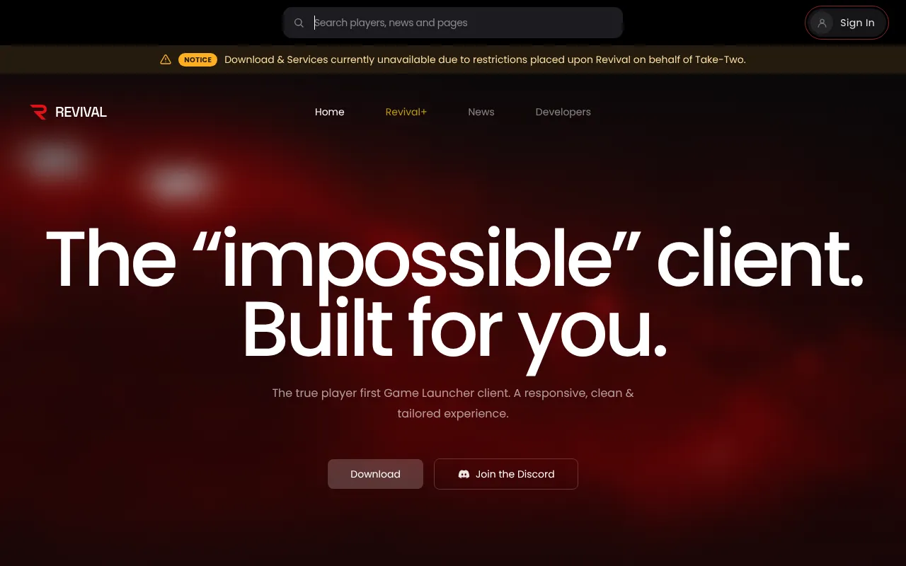 Screenshot of revivalclient.net