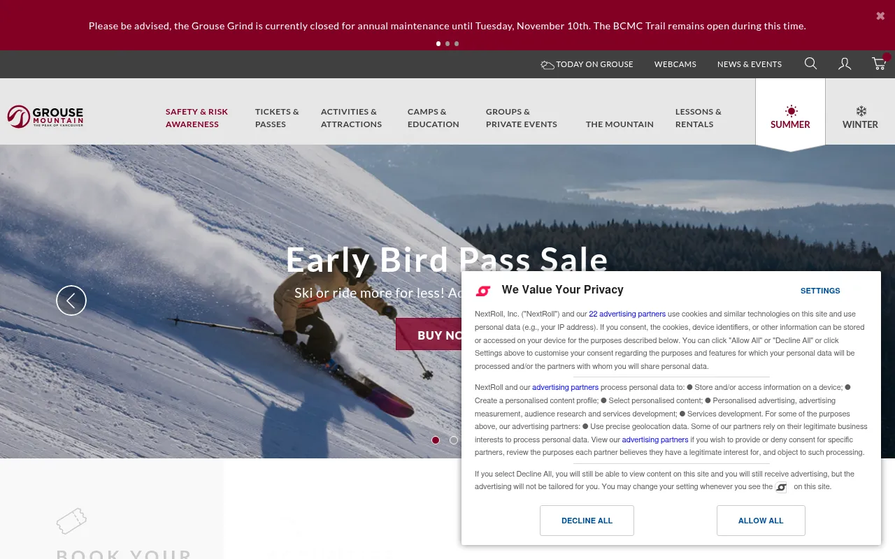 Screenshot of grousemountain.com