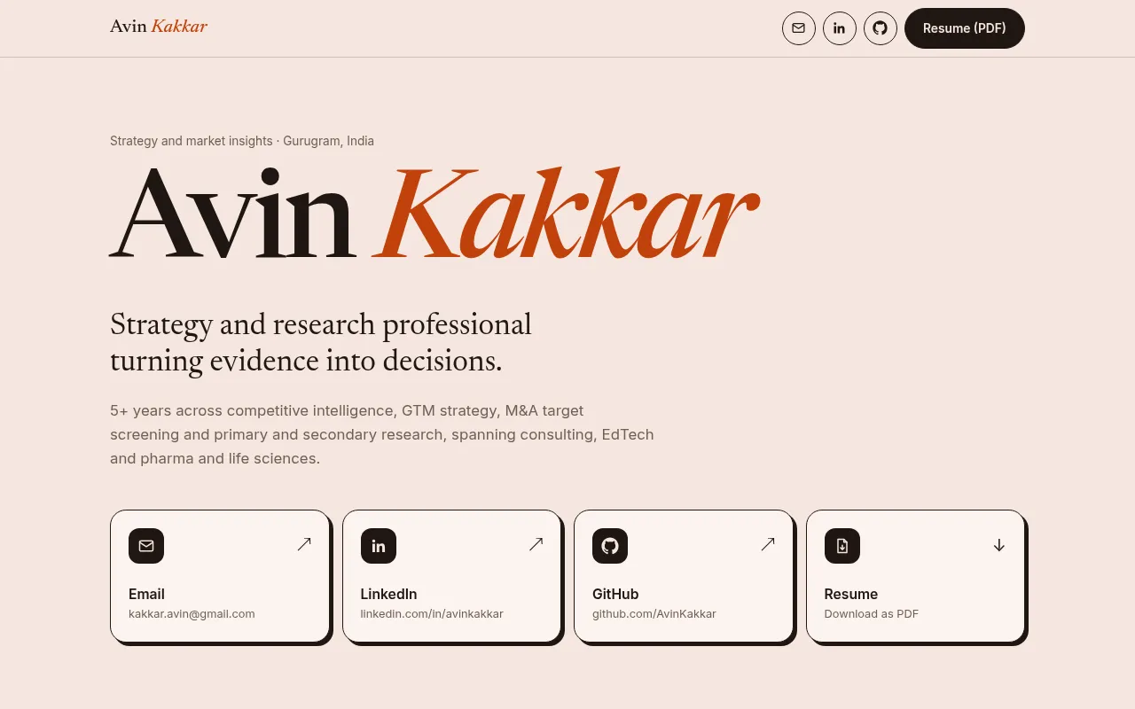 Screenshot of avinkakkar.me