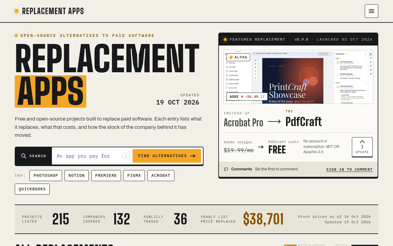 Screenshot of replacementapps.com