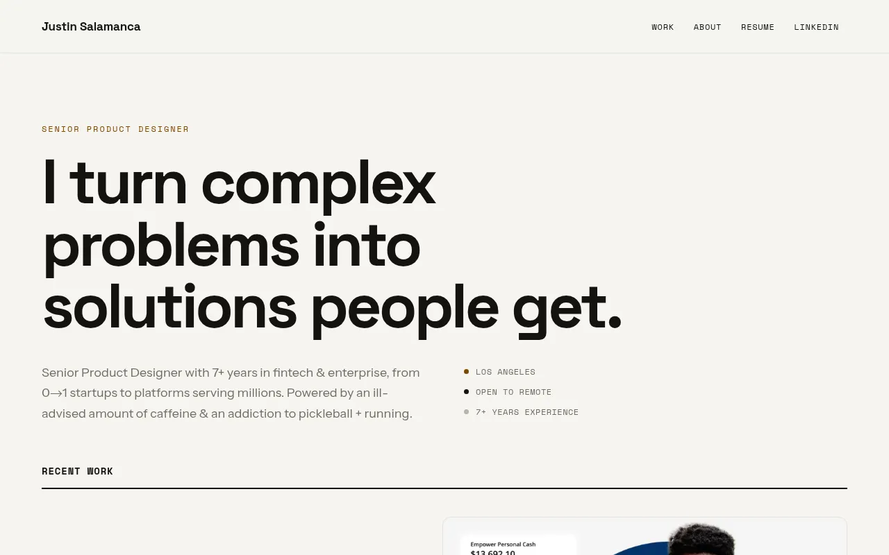Screenshot of justinsalamanca.com