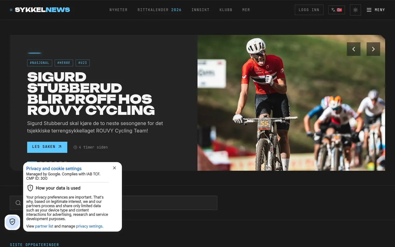 Screenshot of sykkelnews.com