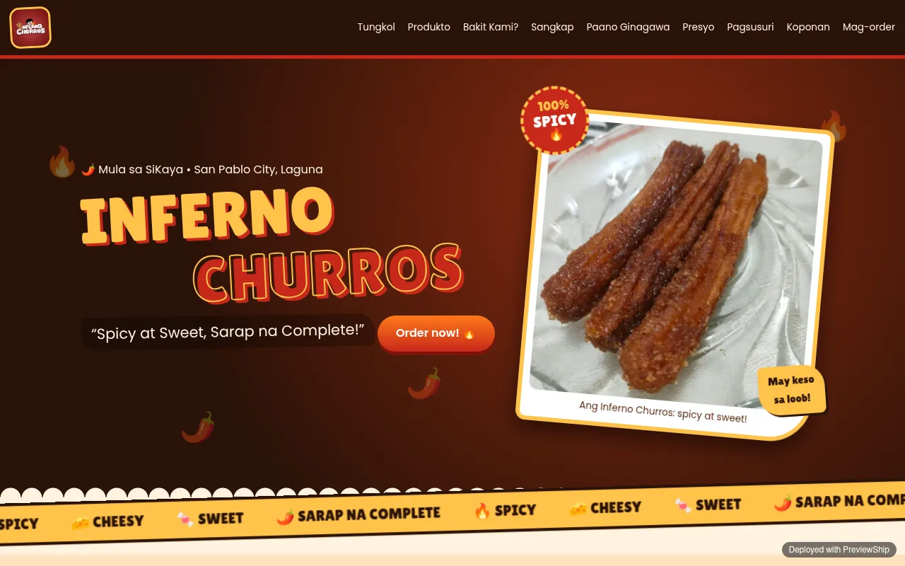 Screenshot of inferno-churros-be3295.previewship.net