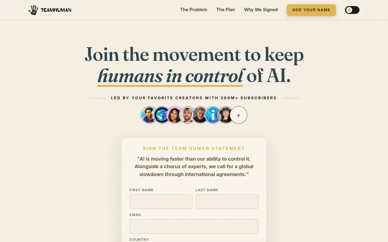 Screenshot of teamhuman.org