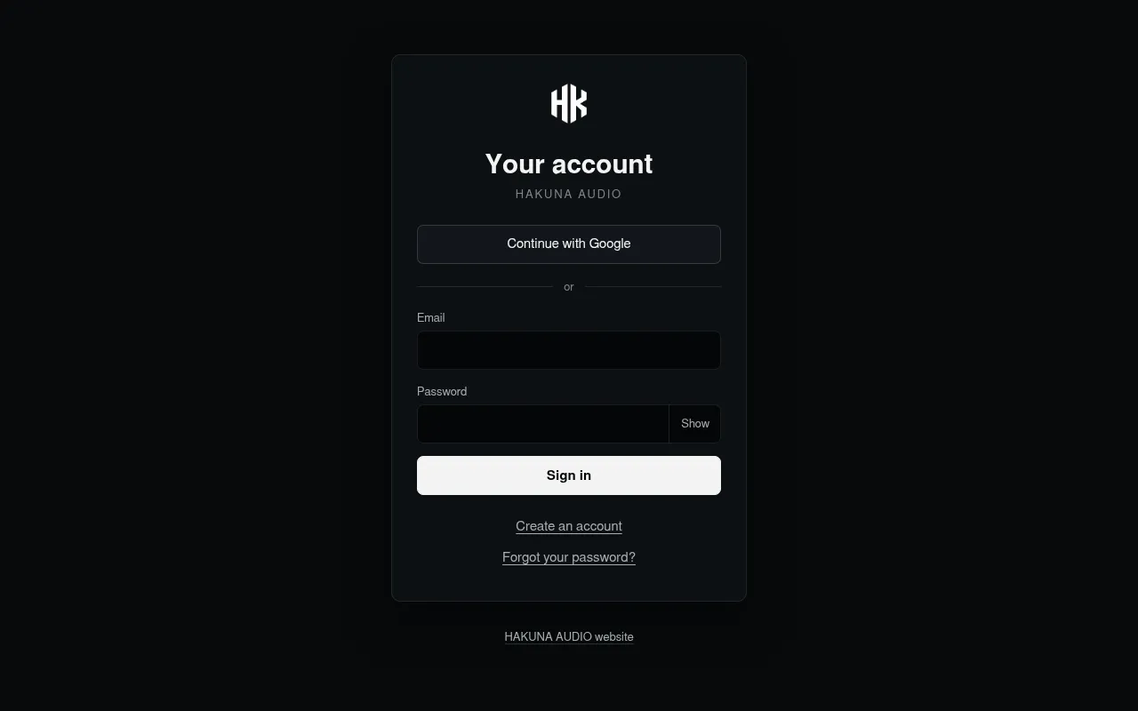 Screenshot of account.hakunaaudio.com