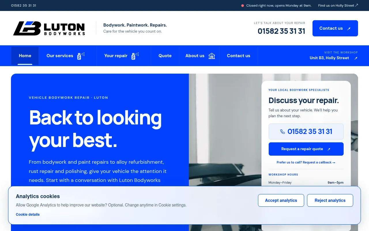 Screenshot of lutonbodyworks.co.uk