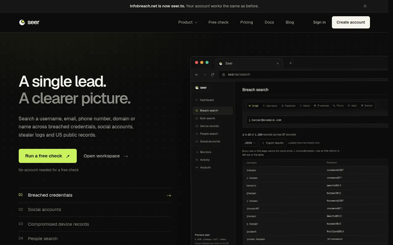 Screenshot of seer.to