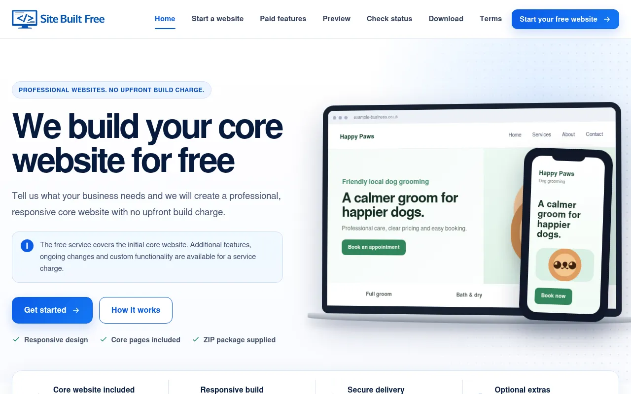 Screenshot of sitebuiltfree.co.uk