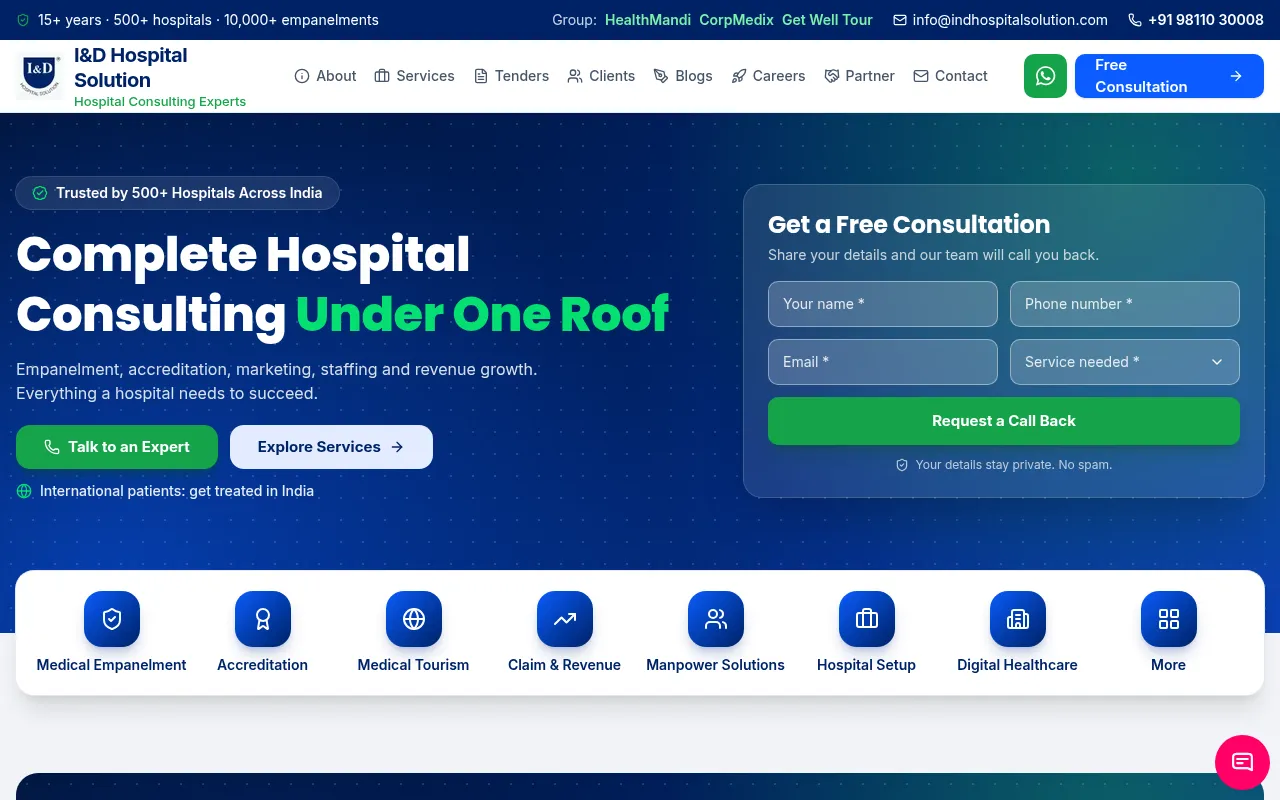 Screenshot of indhospitalsolution.com