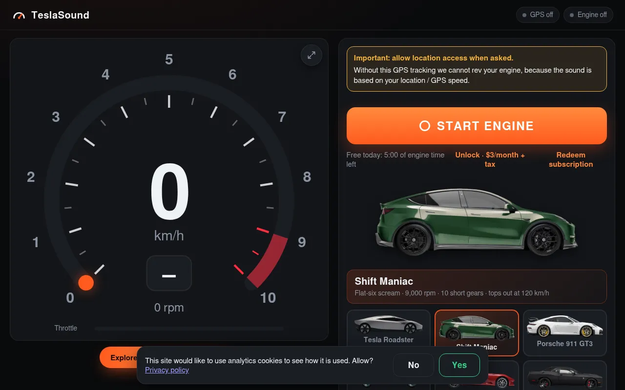 Screenshot of teslasound.io
