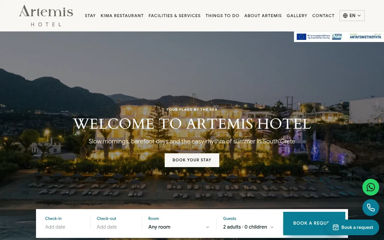 Screenshot of artemishotelcrete.testdomain.gr