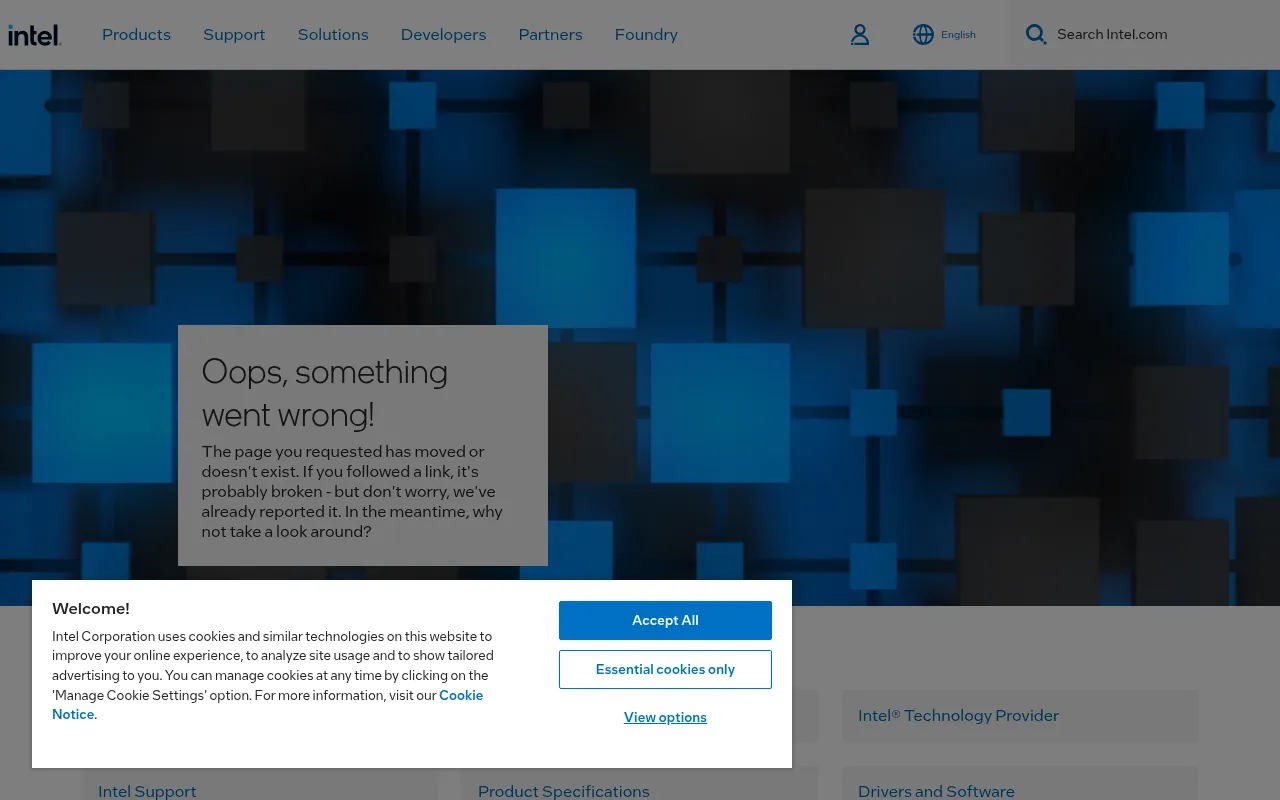 Screenshot of intel.com