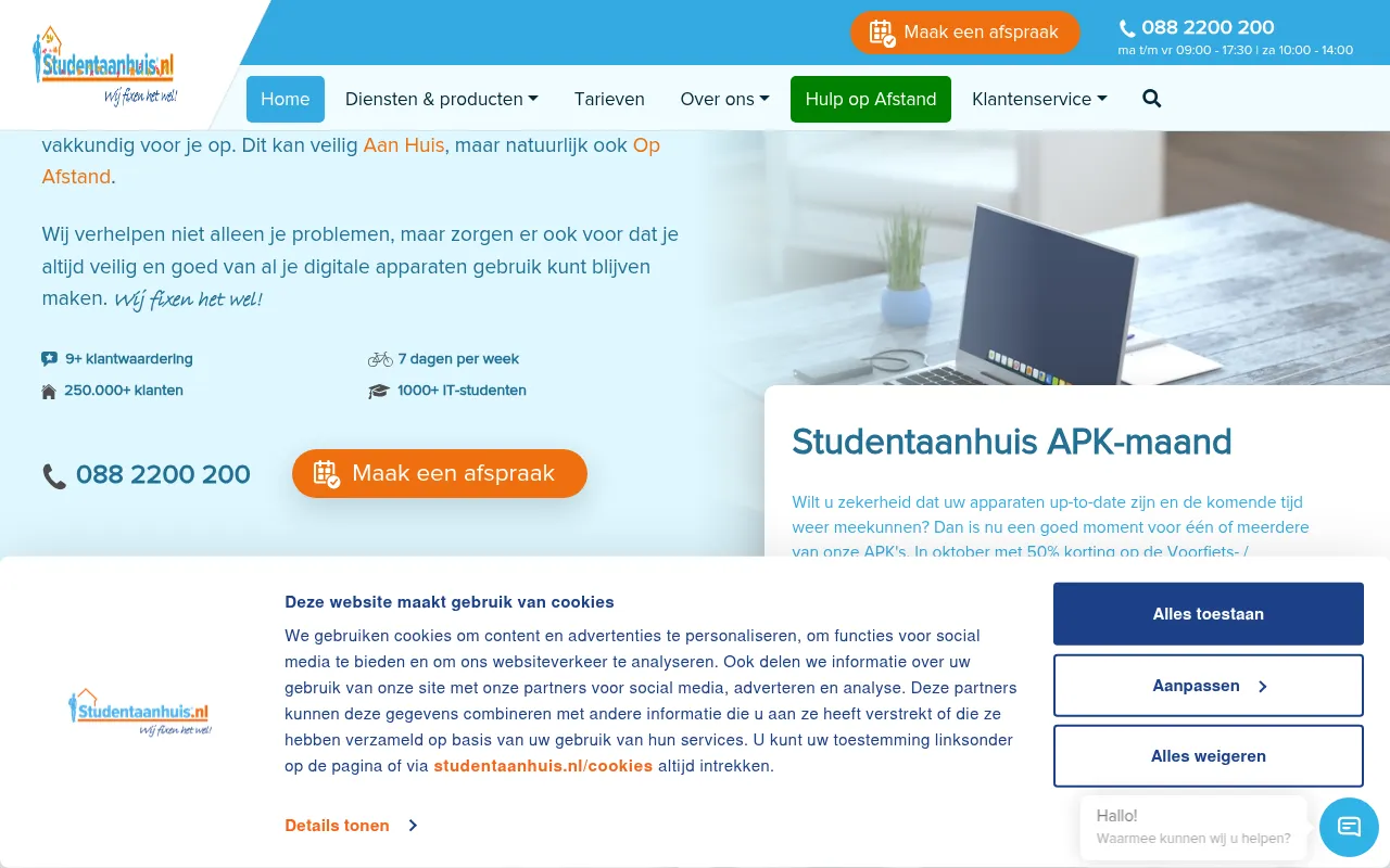Screenshot of studentaanhuis.nl