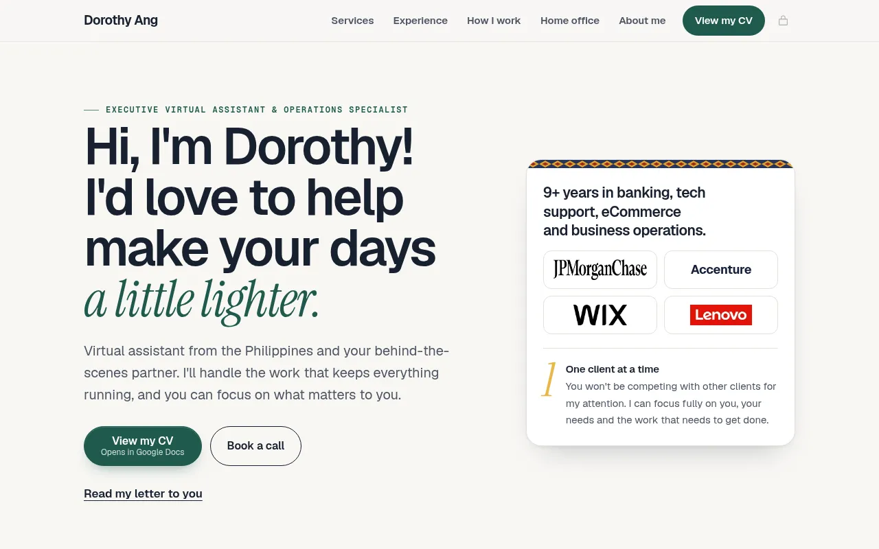 Screenshot of workwithdorothy.com