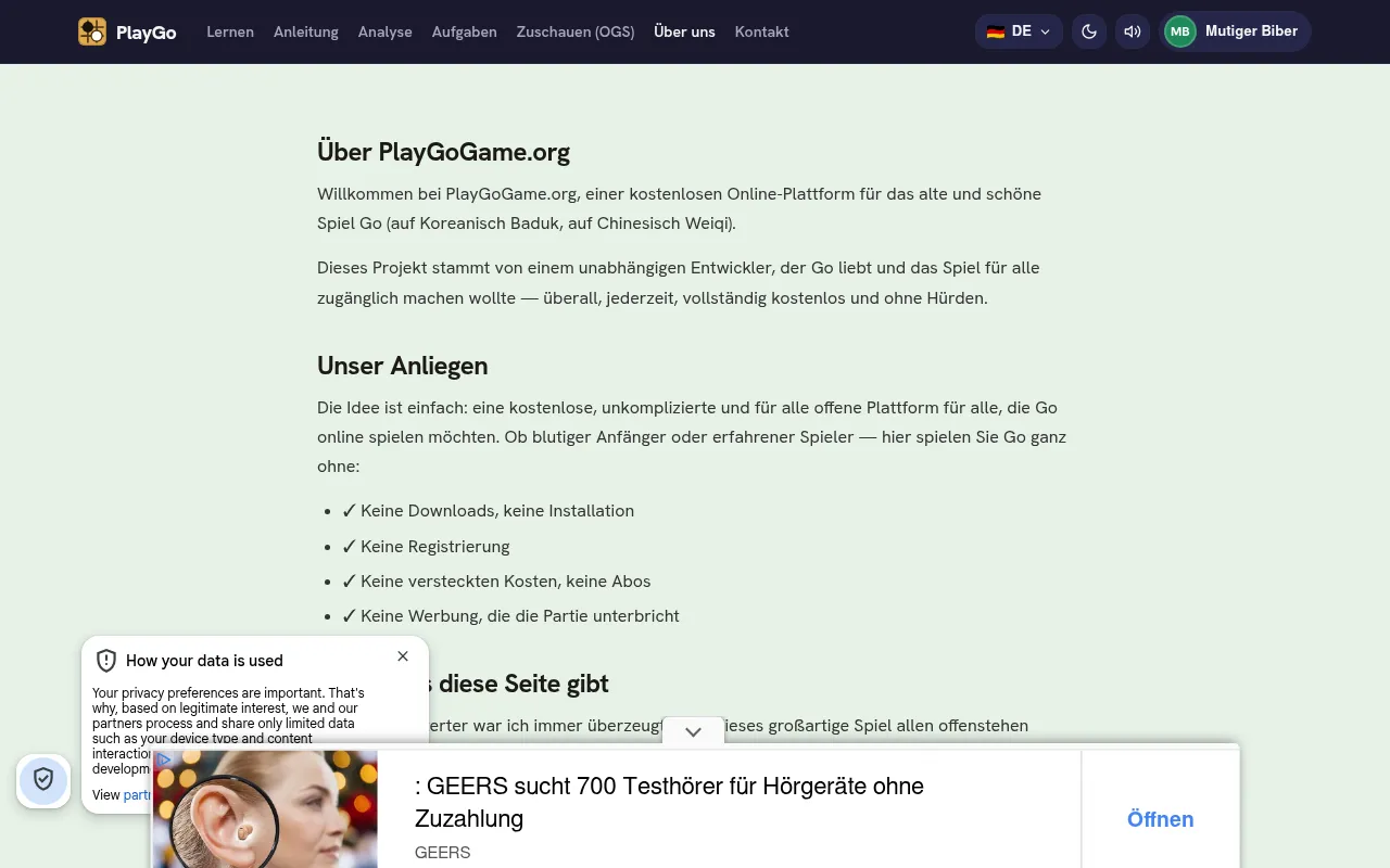 Screenshot of playgogame.org